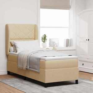 vidaXL Pat cu arcuri cu saltea cu headboard Crem 80 x 200 cm țesătură imagine