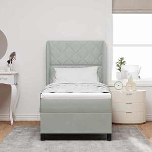 vidaXL Pat cu arcuri cu saltea Gri deschis 200 x 90 cm Catifea imagine