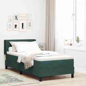 vidaXL Pat cu arcuri cu headboard Verde închis 200 x 80 cm Catifea imagine