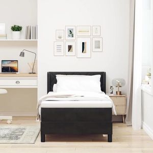 vidaXL Pat cu arcuri cu headboard Manual Negru 200 x 100 cm Catifea imagine
