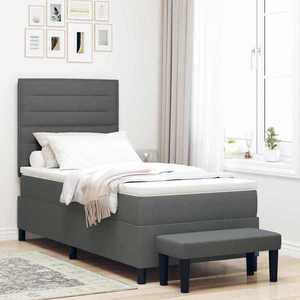 vidaXL Pat cu arcuri cu headboard Gri închis 100 x 200 cm țesătură imagine