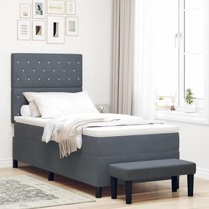 vidaXL Pat cu arcuri cu headboard Gri închis 90 x 200 cm Catifea imagine