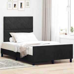 vidaXL Pat cu arcuri cu headboard Negru 120 x 200 cm Catifea imagine