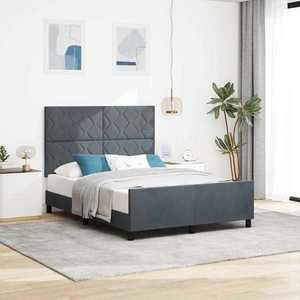 vidaXL Pat cu arcuri cu headboard Gri închis 140 x 190 cm Catifea imagine