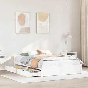 vidaXL Cadru de pat fără saltea, alb, 140x190 cm, lemn masiv de pin imagine