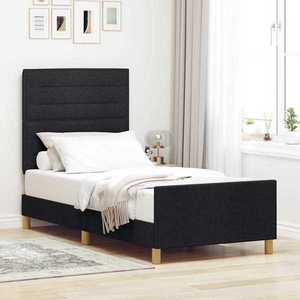 vidaXL Cadru de pat cu headboard Negru 100 x 200 cm țesătură imagine