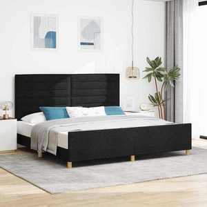 vidaXL Cadru de pat cu headboard Negru 200 x 200 cm țesătură imagine