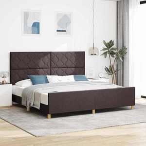 vidaXL Cadru de pat cu headboard Maro închis 200 x 200 cm țesătură imagine