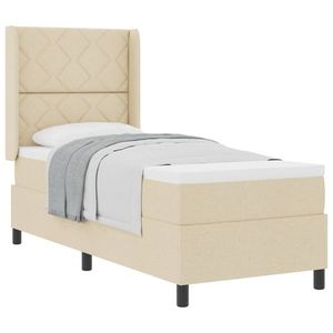 vidaXL Pat cu arcuri cu saltea cu headboard Crem 200 x 80 cm țesătură imagine