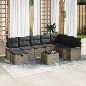 vidaXL Set de canapele pentru grădină cu pernă 9 pcs Gri Rattan poli imagine
