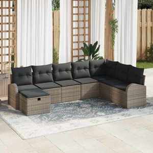 vidaXL Set de canapele pentru grădină cu pernă 8 pcs Gri Rattan poli imagine