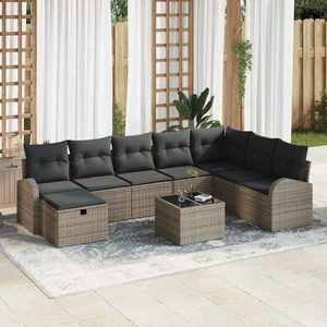 vidaXL Set de canapele pentru grădină cu pernă 9 pcs Gri Rattan poli imagine