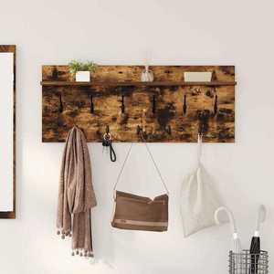 vidaXL Răcător de paltoane montat pe perete cu raft Stejar fumuriu imagine