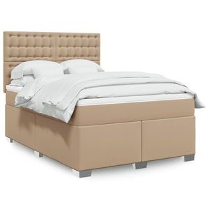 vidaXL Pat box spring cu saltea, cappuccino, 160x200cm piele ecologică imagine
