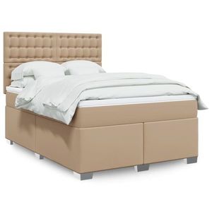 vidaXL Pat box spring cu saltea, cappuccino, 160x200cm piele ecologică imagine