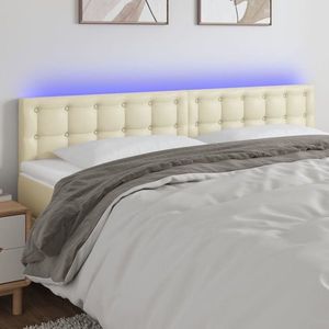 vidaXL Tăblie de pat cu LED, crem, 180x5x78/88 cm, piele ecologică imagine