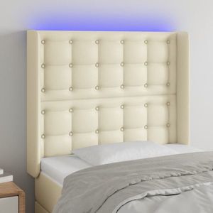 vidaXL Tăblie de pat cu LED, crem, 93x16x118/128 cm, piele ecologică imagine