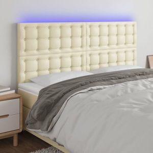 vidaXL Tăblie cu LED-uri, crem, 160x5x118/128 cm, piele ecologică imagine