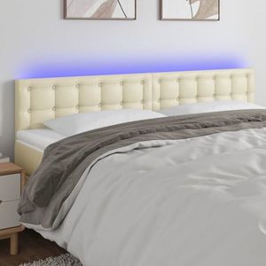 vidaXL Tăblie de pat cu LED, crem, 160x5x78/88 cm, piele ecologică imagine