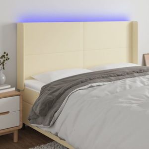 vidaXL Tăblie de pat cu LED, crem, 183x16x118/128 cm, piele ecologică imagine