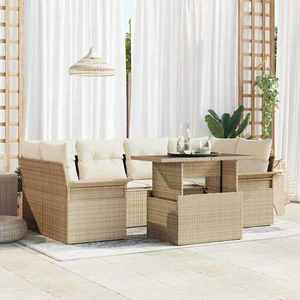 vidaXL Set de canapele pentru grădină cu pernă 7 pcs Bej Poli Rattan imagine