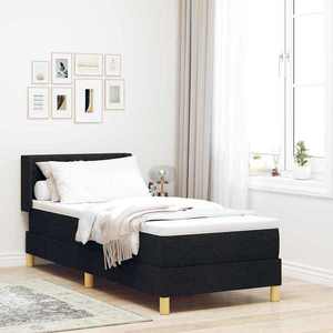 vidaXL Pat cu arcuri cu saltea cu headboard Negru 200 x 80 cm țesătură imagine