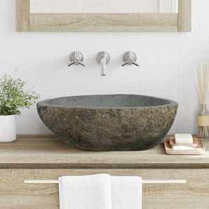 vidaXL Chiuvetă din piatră de râu Gri deschis 52 x 40 x 15 cm imagine