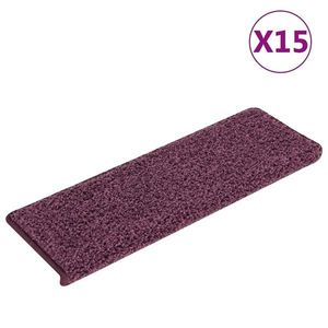 vidaXL Covorașe pentru scări, 15 buc., 65x21x4 cm, violet închis, cu margini dreptunghiulare imagine
