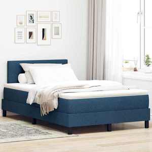vidaXL Pat cu arcuri cu headboard albastru 120 x 190 cm țesătură imagine