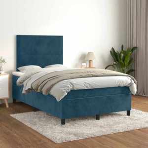 vidaXL Pat box spring cu saltea, albastru închis, 120x190 cm, catifea imagine