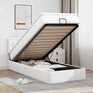 vidaXL Pat otoman cu saltea, alb, 90x190cm, piele ecologică imagine