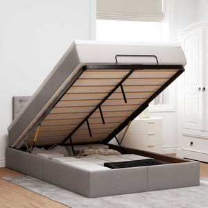 vidaXL Pat otoman cu saltea și LED-uri, gri taupe, 120x190cm, textil imagine