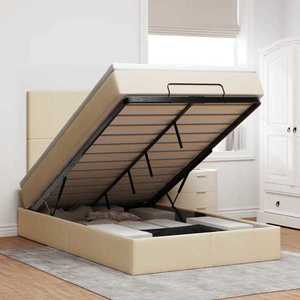 vidaXL Cadru de pat otoman cu saltea crem 120x190cm stofa imagine