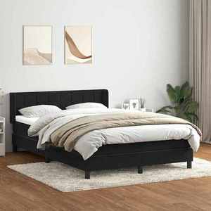 vidaXL Pat box spring cu saltea, negru, 160x210 cm, catifea imagine