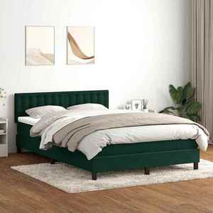 vidaXL Pat box spring cu saltea, verde închis, 160x210 cm, catifea imagine