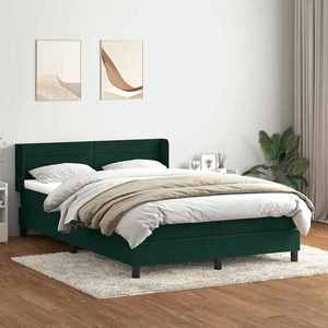 vidaXL Pat box spring cu saltea, verde închis, 160x210 cm, catifea imagine