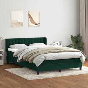 vidaXL Pat box spring cu saltea, verde închis, 160x220 cm, catifea imagine