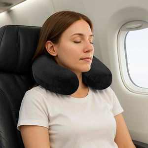 vidaXL Pernă de voiaj pentru gât Negru Spumă cu Memorie 27 x 27 x 8 cm imagine