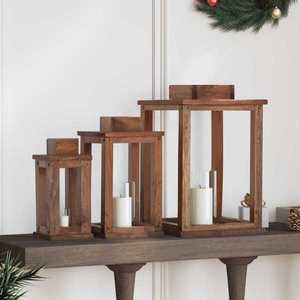 vidaXL Felinar 3 pcs natural Lemn de mahon imagine