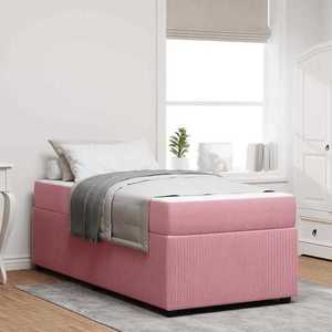 vidaXL Cadru de pat cu saltea Roz 90 x 190 cm țesătură imagine