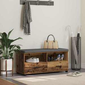 vidaXL Bancă pentru hol cu pernă cu sertar Lemn vechi 100 x 38 x 46 cm imagine