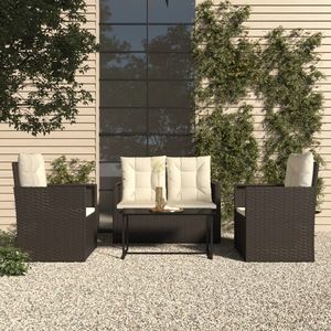 vidaXL Set mobilier de exterior cu perne, 4 piese, negru, poliratan imagine