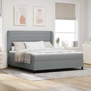 vidaXL Pat cu arcuri cu saltea Gri deschis 180 x 200 cm țesătură imagine