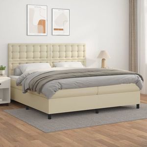 vidaXL Pat continental cu saltea, crem, 200x200 cm, piele ecologică imagine