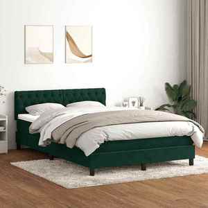 vidaXL Pat box spring cu saltea, verde închis, 160x220 cm, catifea imagine