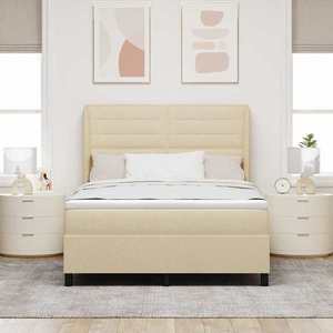 vidaXL Pat cu arcuri cu saltea cu headboard Crem 160 x 200 cm țesătură imagine