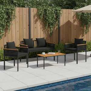 vidaXL Set de Mobilier pentru Exterior cu pernă 4 pcs Negru poliratan imagine
