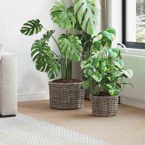 vidaXL Coș pentru plante cu depozitare 2 pcs Gri Ratan Kubu imagine