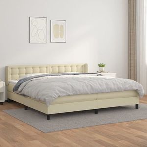 vidaXL Pat continental cu saltea, crem, 200x200 cm, piele ecologică imagine