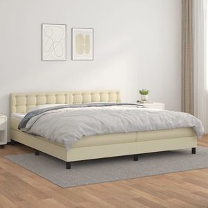 vidaXL Pat continental cu saltea, crem, 200x200 cm, piele ecologică imagine